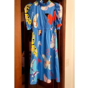 Sheridan French Everly Butterfly Midi Dress In Blue. Xsmall